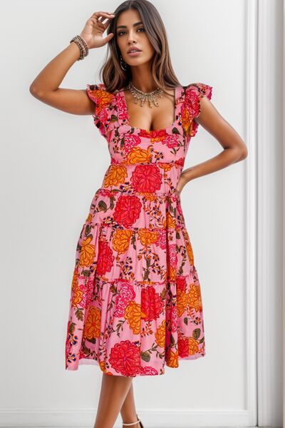 Preorder Ruffled Floral Square Neck Tiered Dress