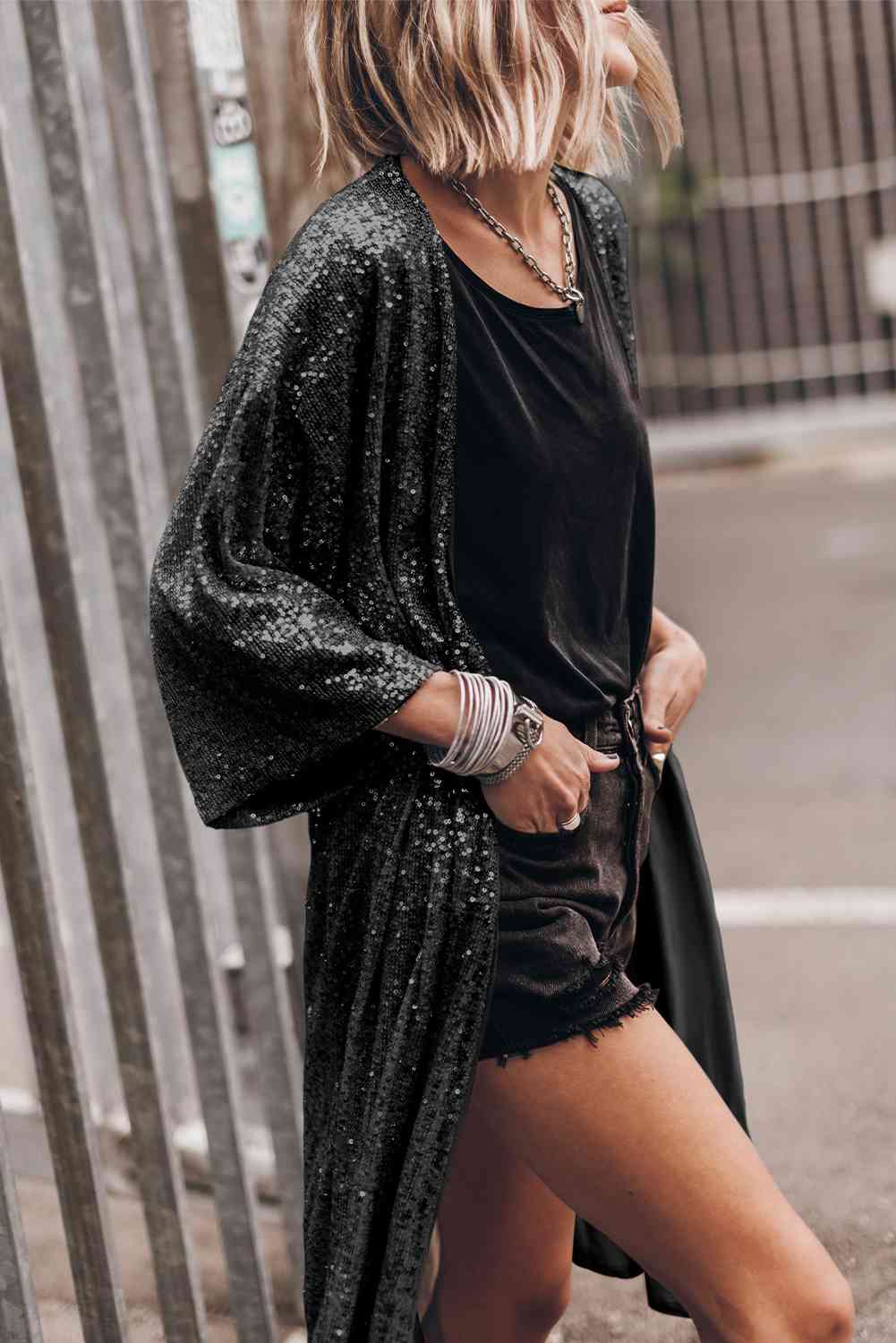 Preorder Sequin Open Front Duster Cardigan