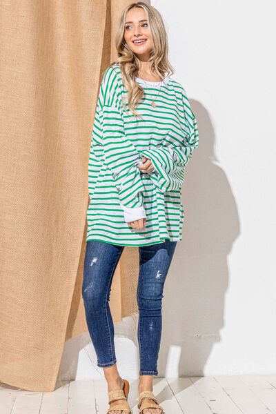 And The Why Oversized Striped Balloon Sleeve Top