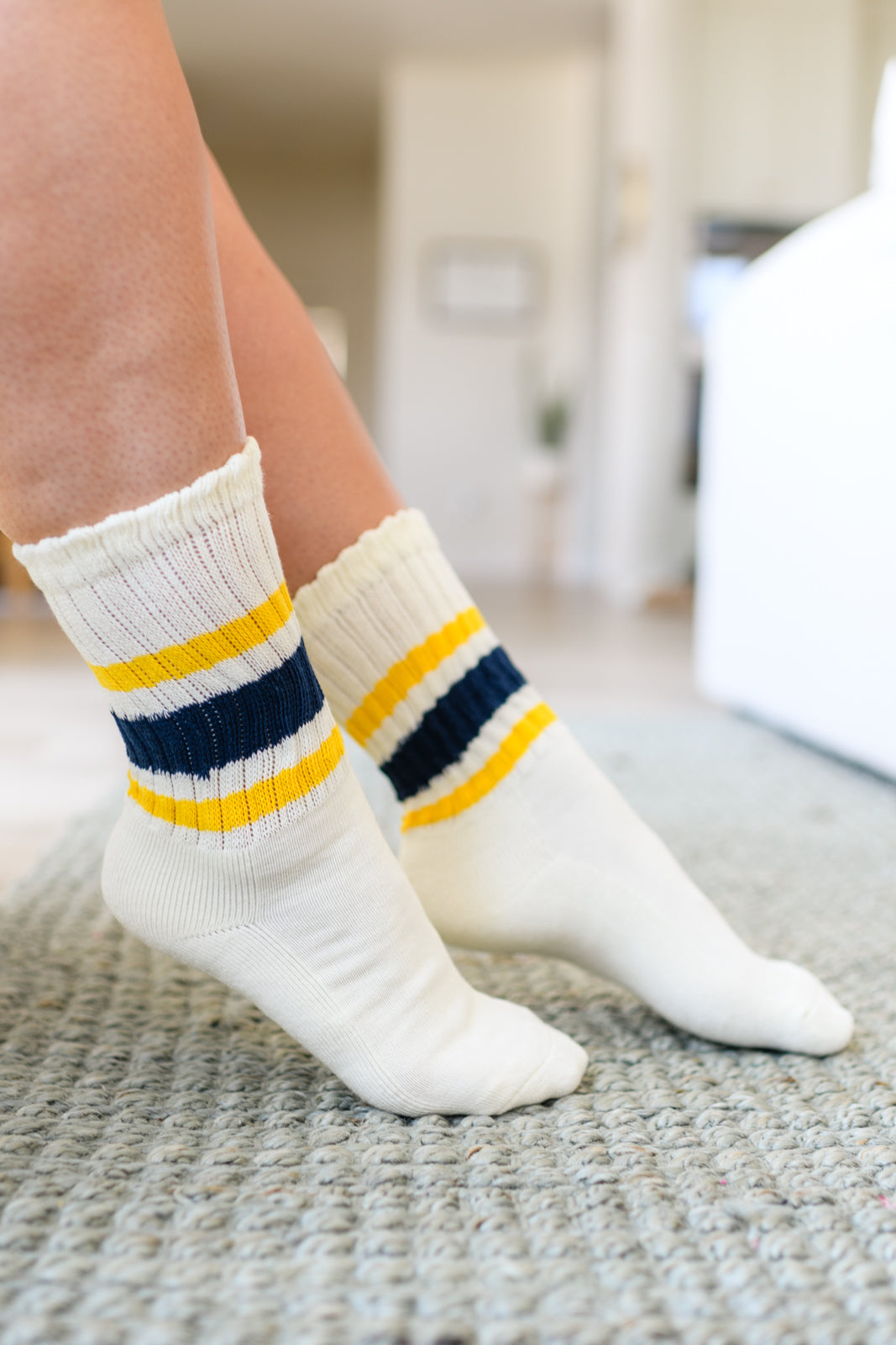 Scalloped Socks in Navy and Yellow