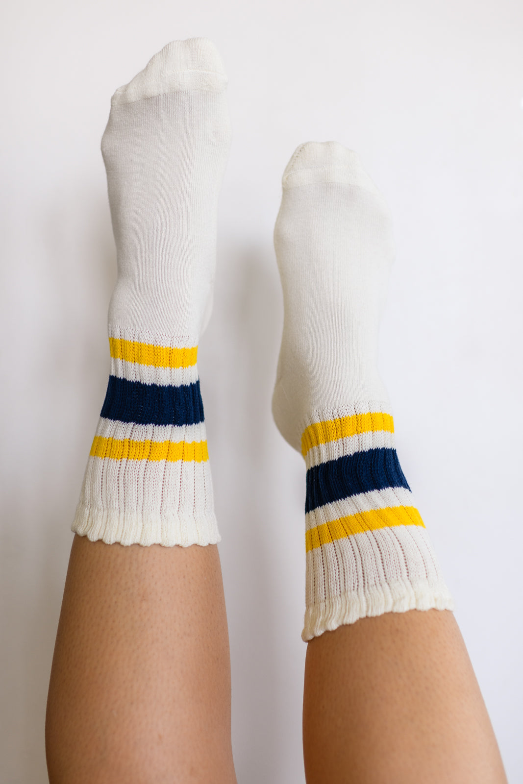 Scalloped Socks in Navy and Yellow