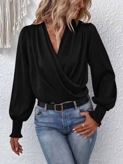 Preorder Surplice Smocked Lantern Sleeve Blouse