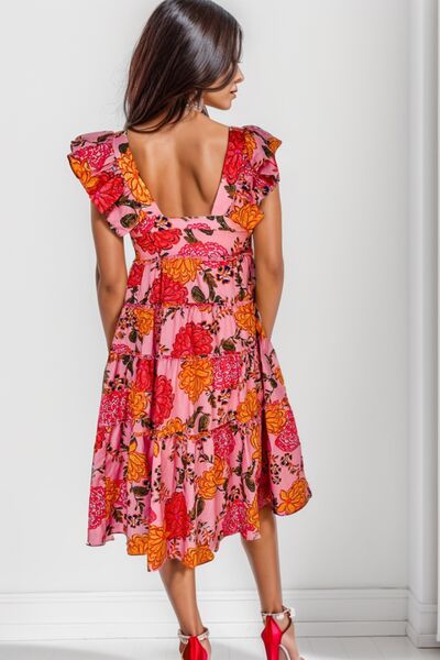 Preorder Ruffled Floral Square Neck Tiered Dress