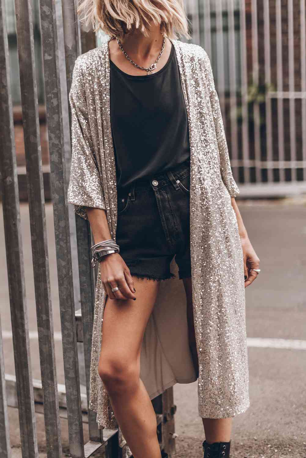 Preorder Sequin Open Front Duster Cardigan