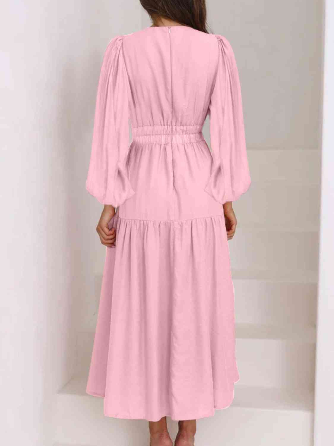 PREORDER Deep V-Neck Balloon Sleeve Plain Maxi Dress