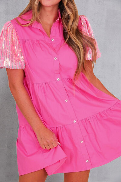 Preorder Sequin Button Up Tiered Dress