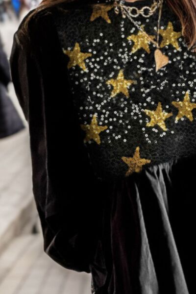 Preorder Star Sequin Round Neck Flounce Sleeve Mini Dress