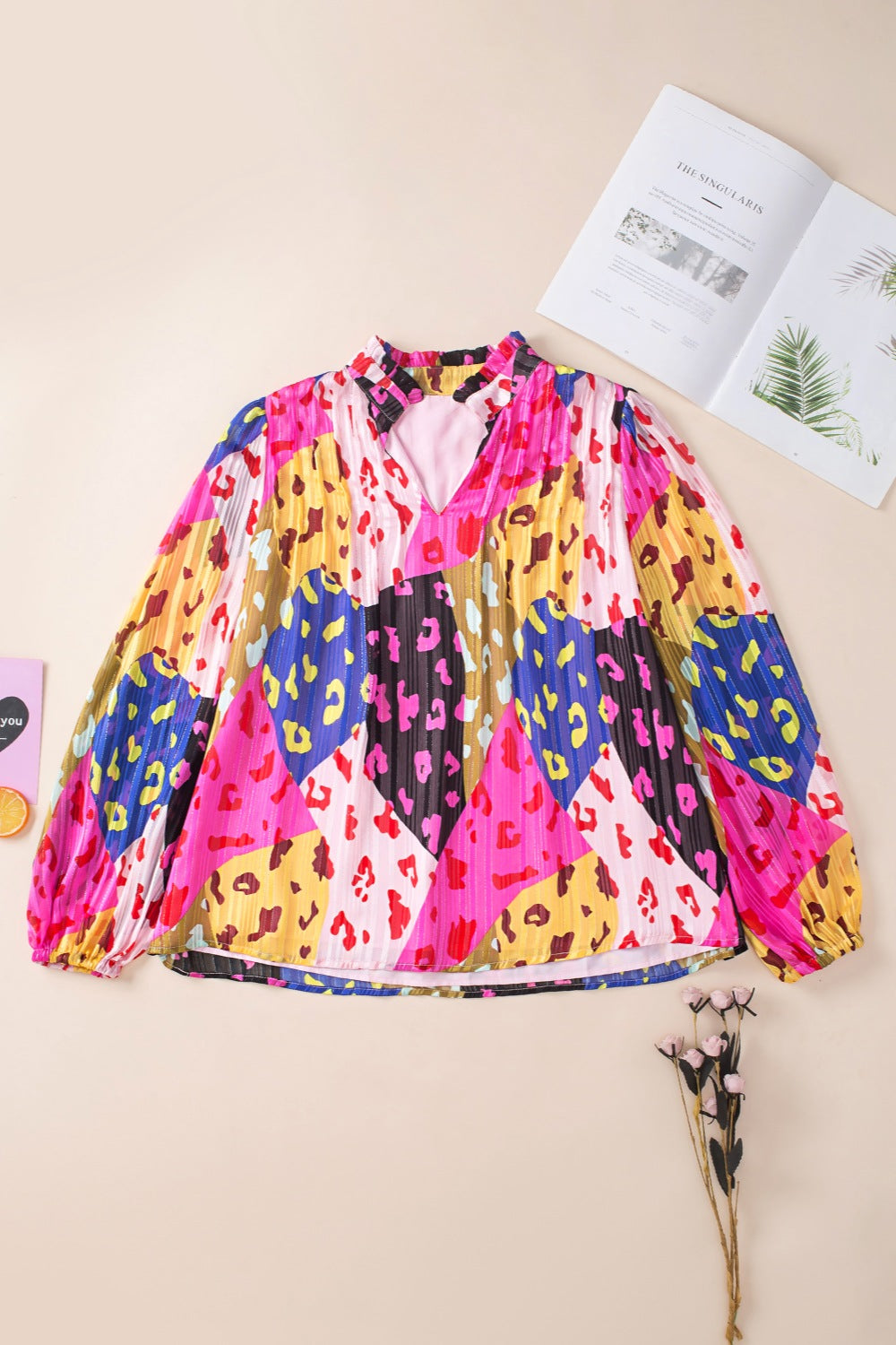 Preorder Printed Notched Long Sleeve Blouse