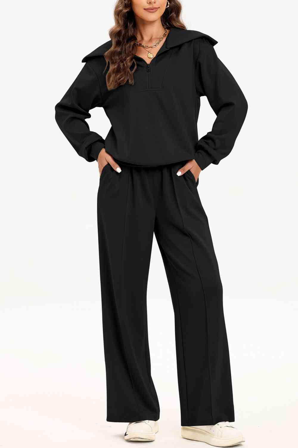 PREORDER Half Zip Collared Neck Sweatshirt and Pants Set