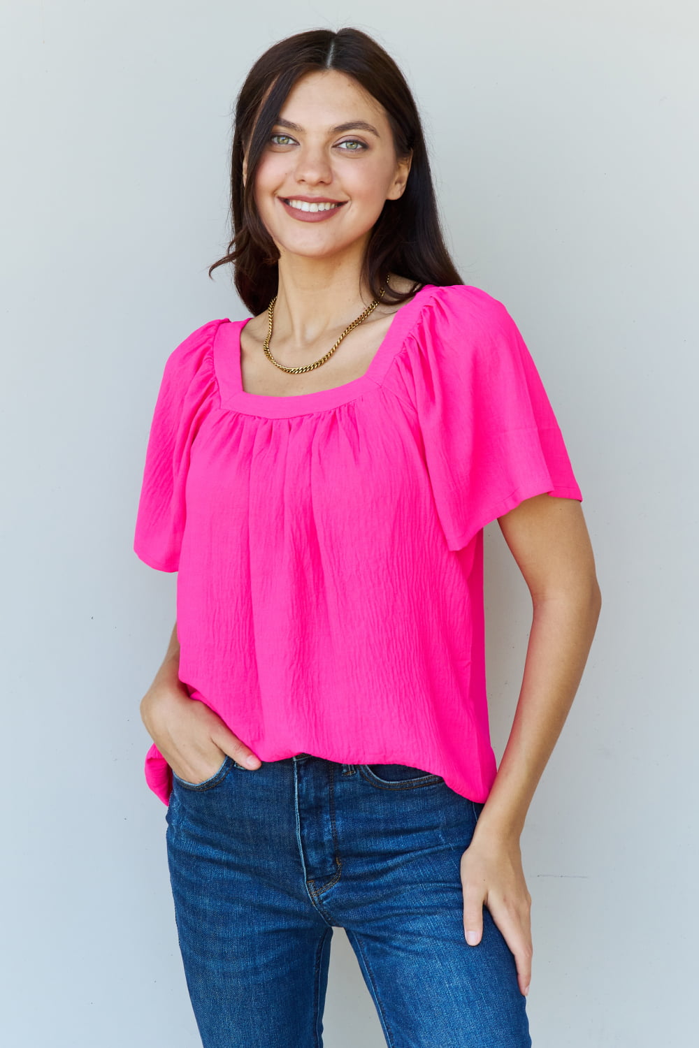 Keep Me Close Square Neck Blouse in Fuchsia