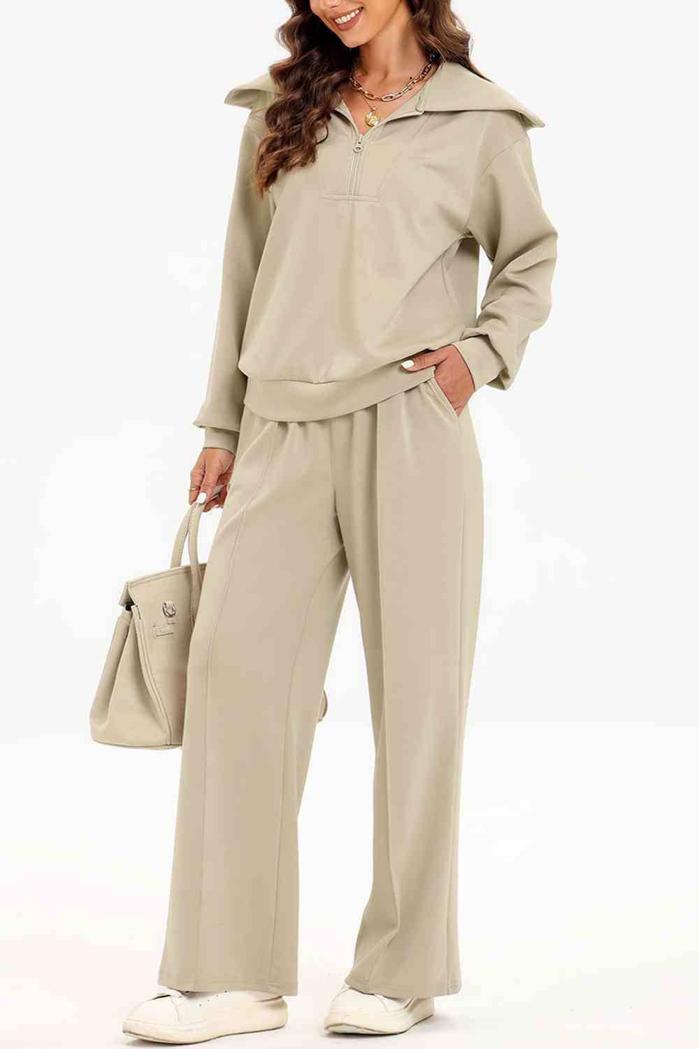 PREORDER Half Zip Collared Neck Sweatshirt and Pants Set