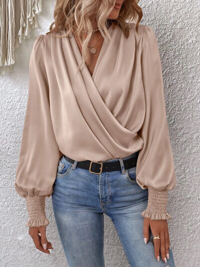 Preorder Surplice Smocked Lantern Sleeve Blouse