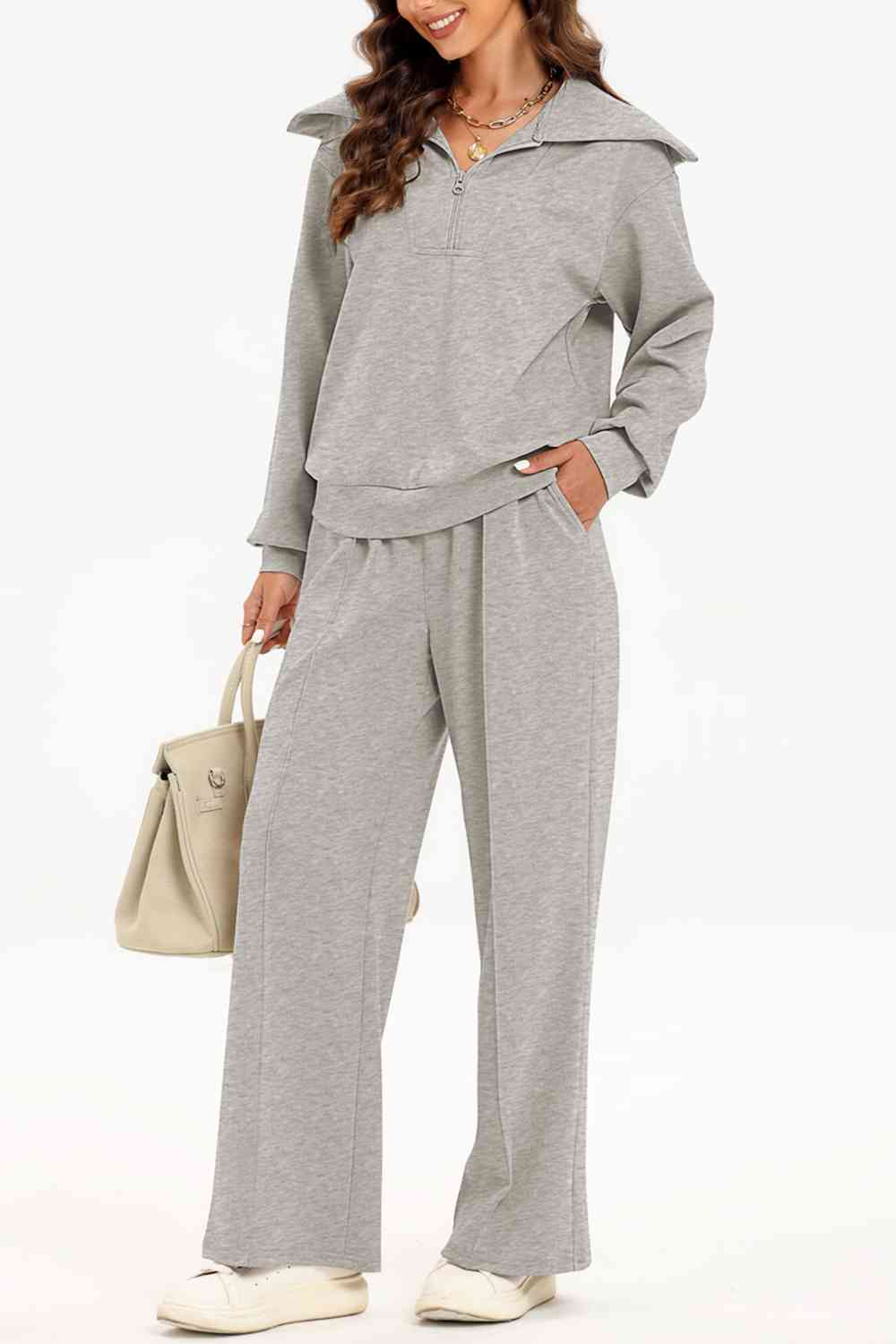 PREORDER Half Zip Collared Neck Sweatshirt and Pants Set