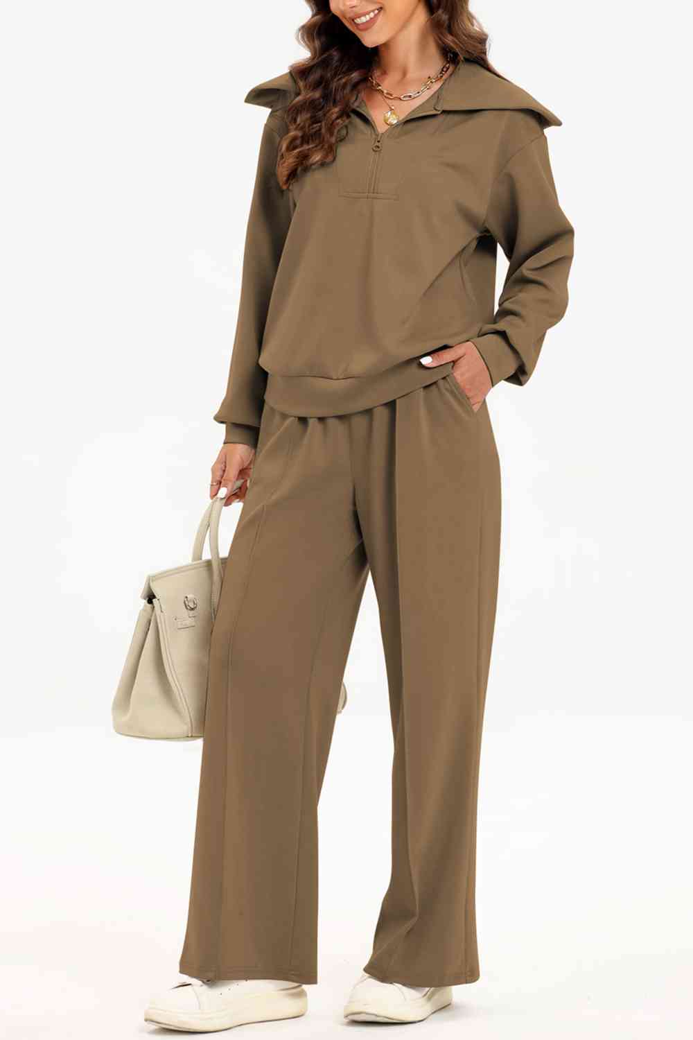 PREORDER Half Zip Collared Neck Sweatshirt and Pants Set