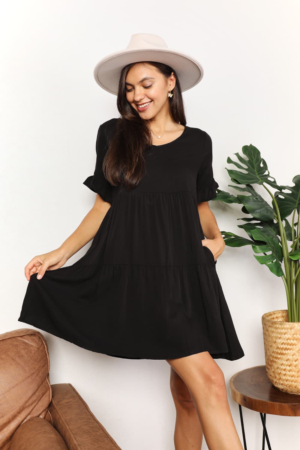 Garden Dress V-Neck Flounce Sleeve Tiered Dress