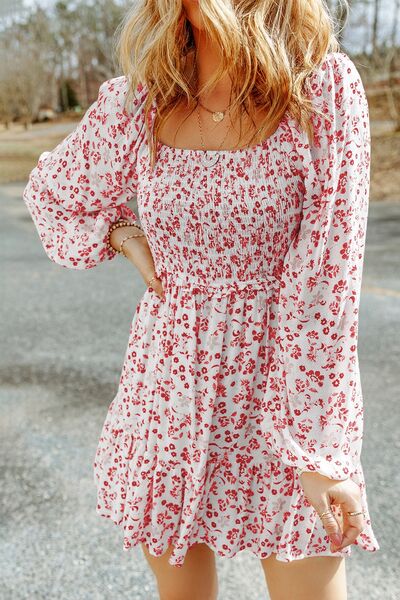 Preorder Smocked Floral Square Neck Balloon Sleeve Dress