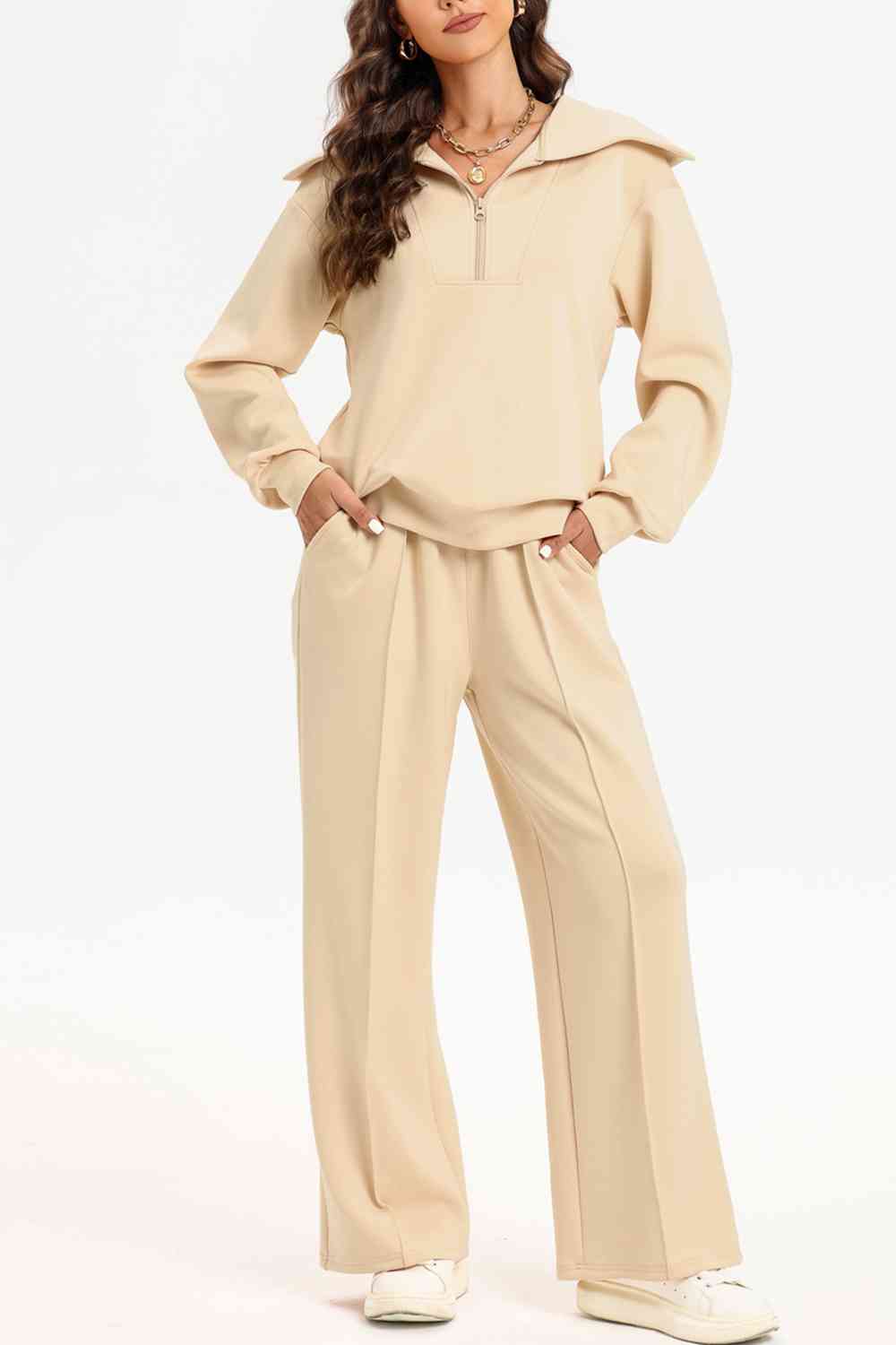 PREORDER Half Zip Collared Neck Sweatshirt and Pants Set