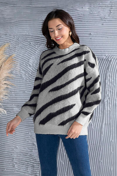 Preorder Animal Element Round Neck Dropped Shoulder Sweater