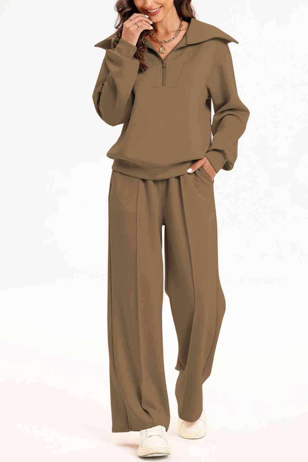 PREORDER Half Zip Collared Neck Sweatshirt and Pants Set