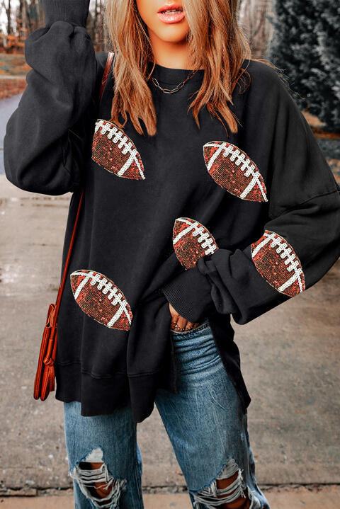 Preorder Sequin Football Patch Slit Sweatshirt