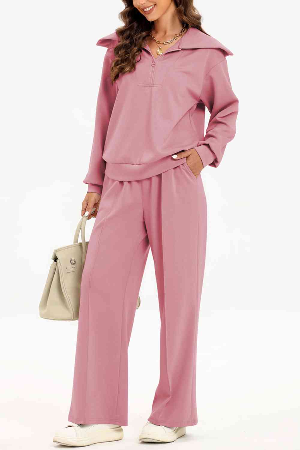 PREORDER Half Zip Collared Neck Sweatshirt and Pants Set