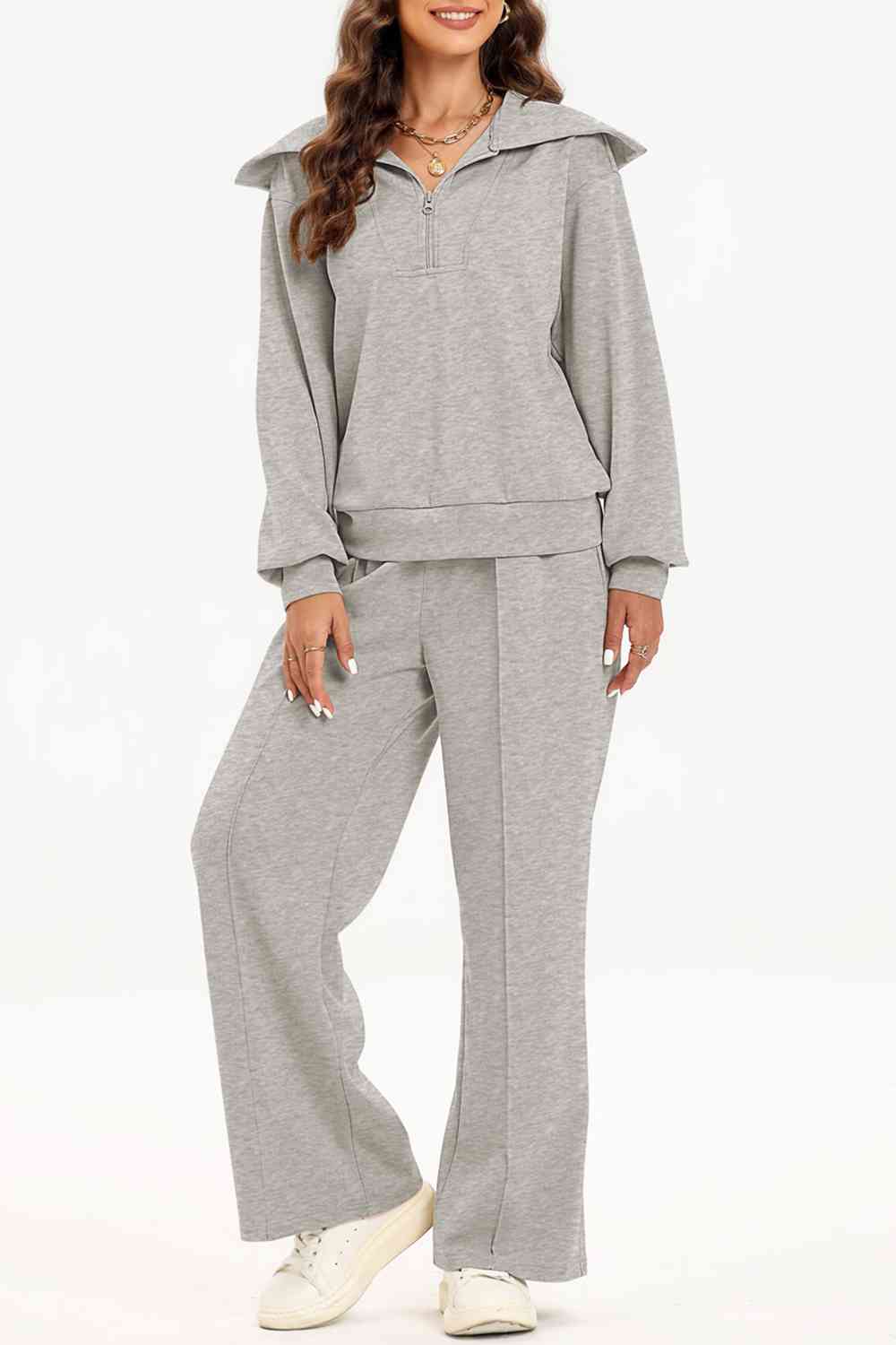 PREORDER Half Zip Collared Neck Sweatshirt and Pants Set