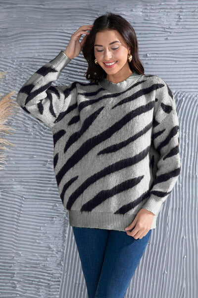 Preorder Animal Element Round Neck Dropped Shoulder Sweater