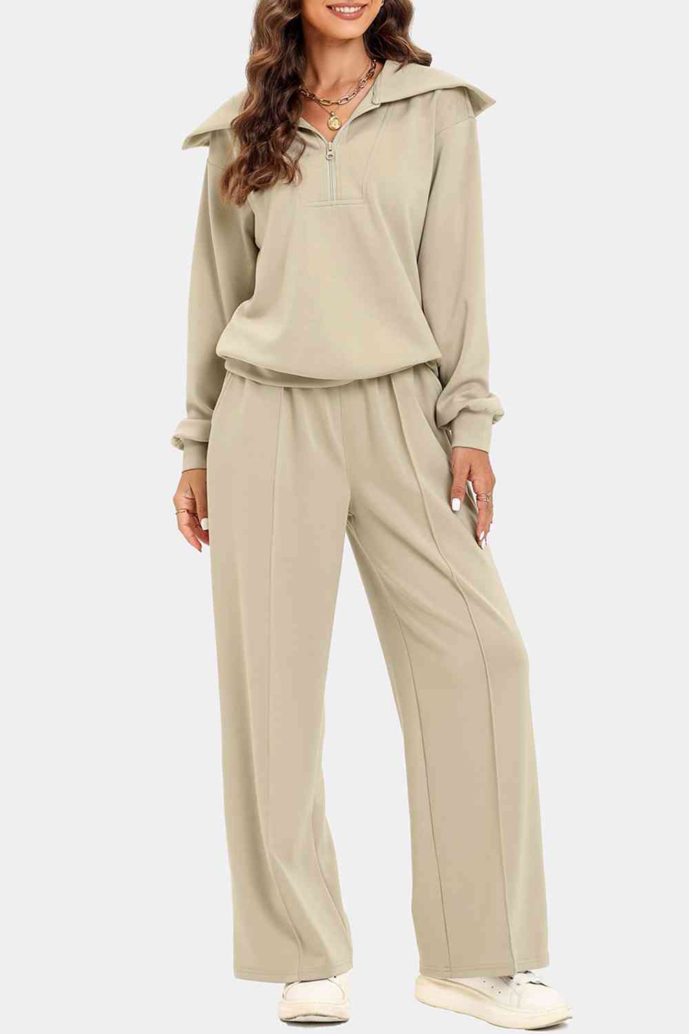 PREORDER Half Zip Collared Neck Sweatshirt and Pants Set