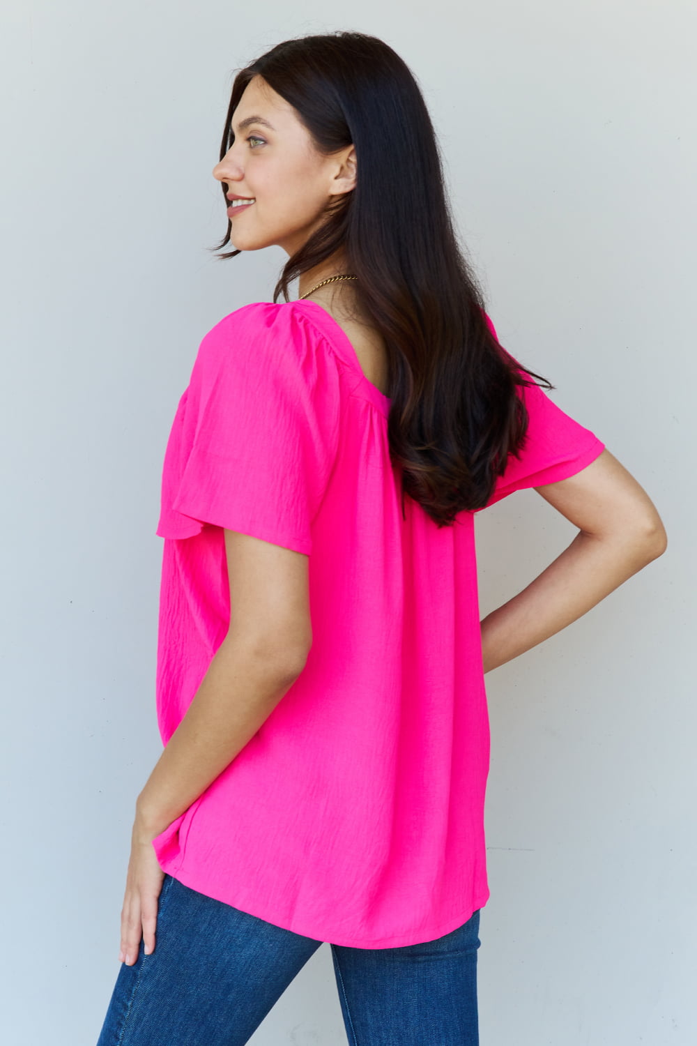 Keep Me Close Square Neck Blouse in Fuchsia